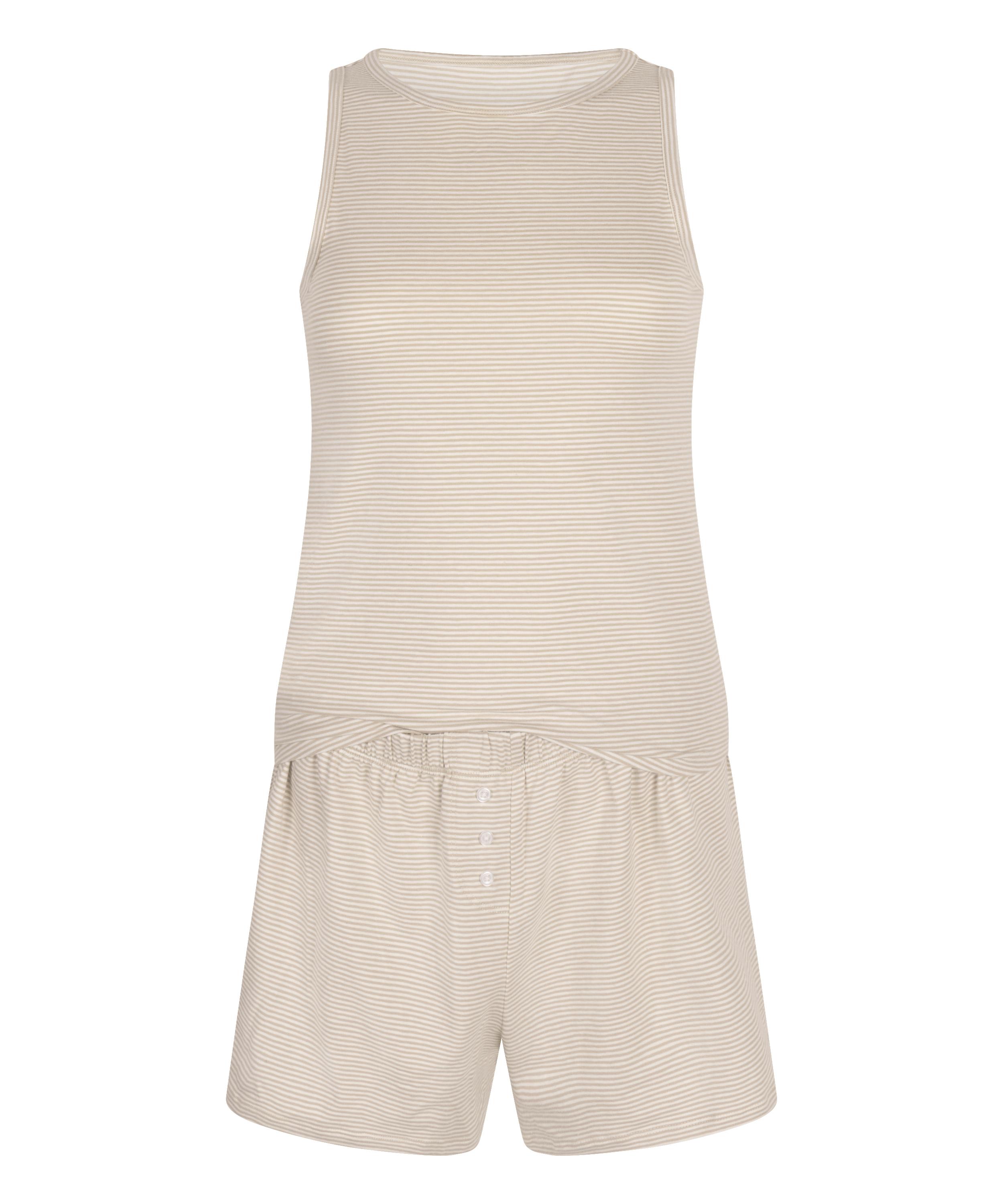Conjunto de pijama con camiseta sin mangas de punto jersey, Beige, main