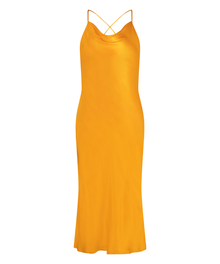 Vestido midi Sat&eacute;n, Naranja