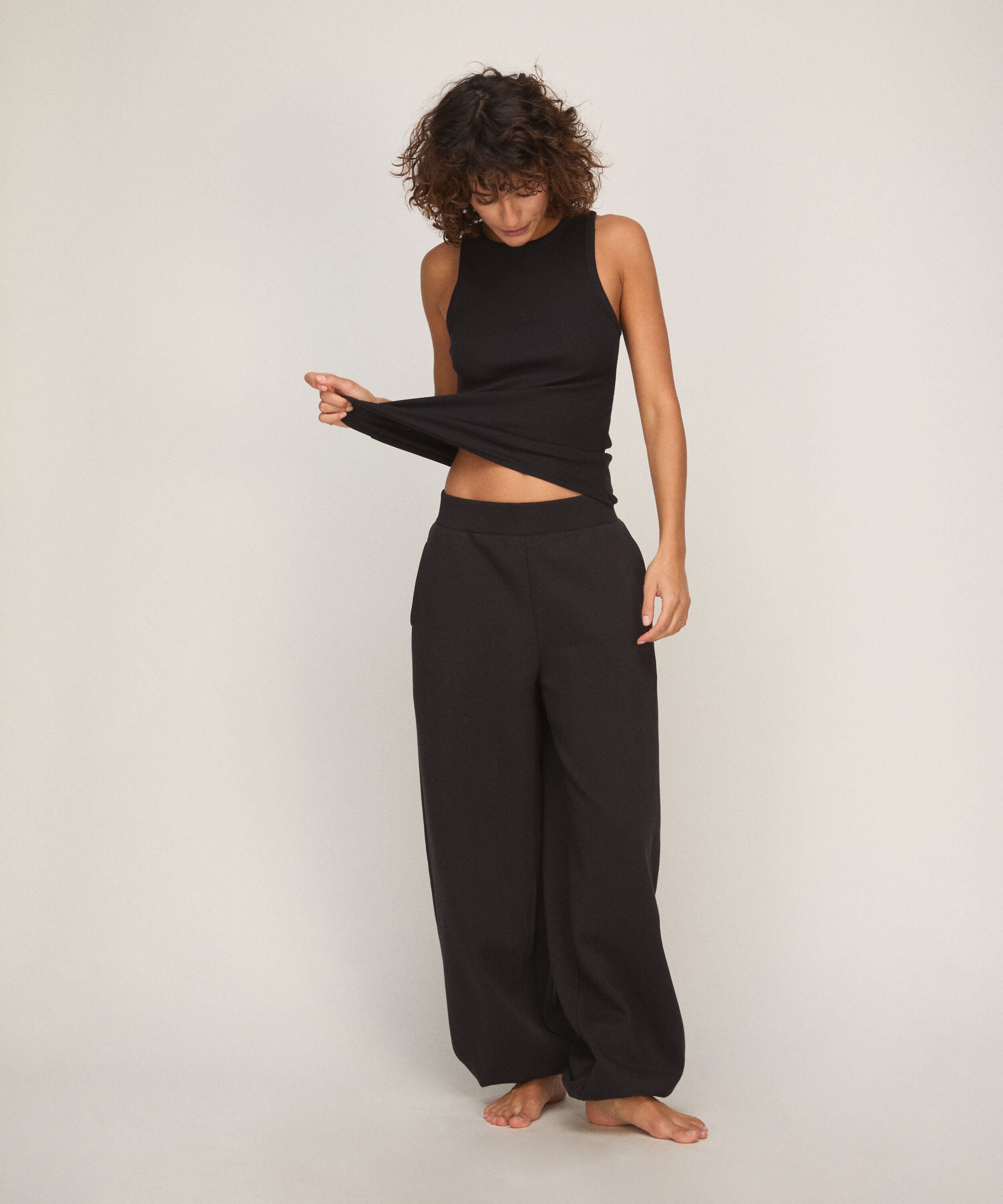Pantalón Jogger de Felpa Afelpada, Negro Pantalón Jogger de Felpa Afelpada, Negro