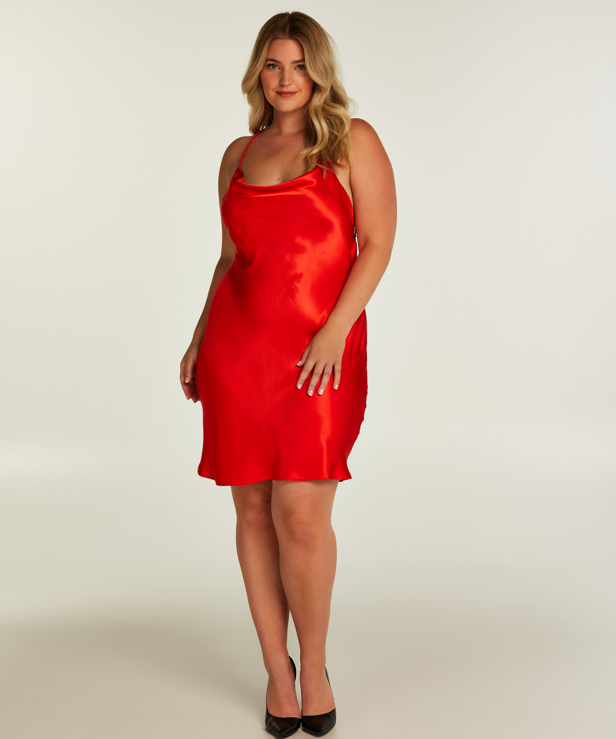 Vestido mini Satén, Rojo, main