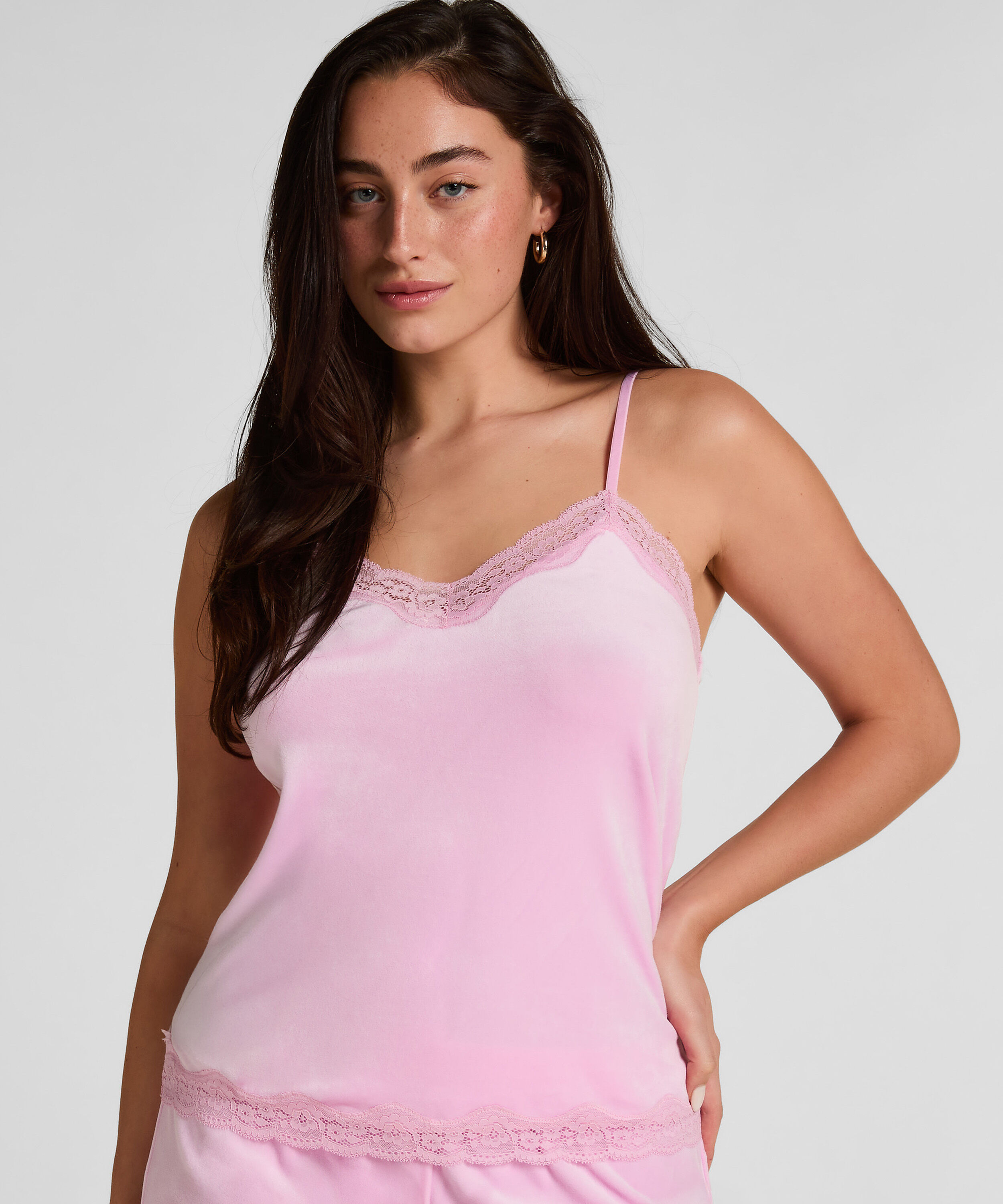 Camiseta top Velours Lace, Rosa