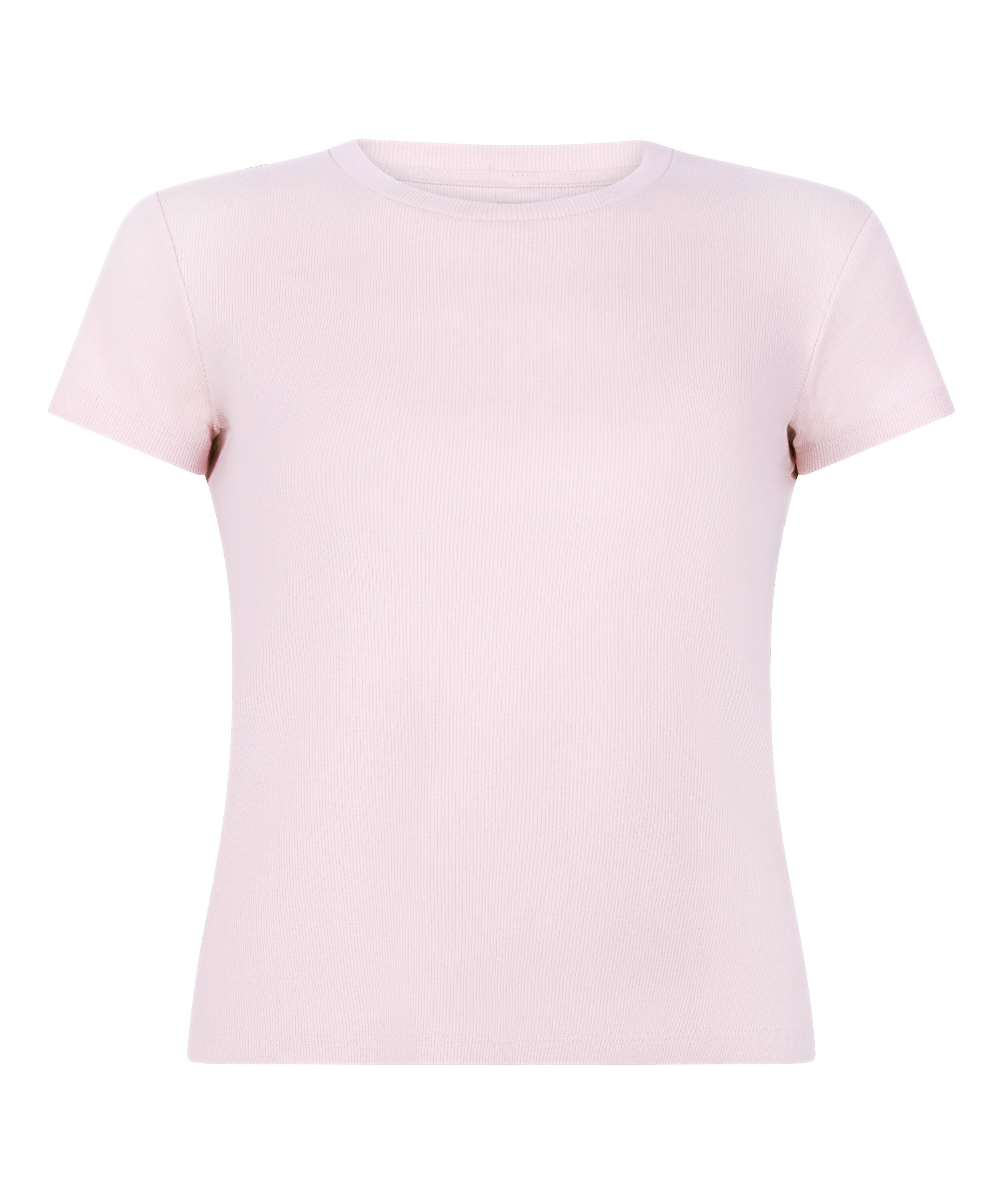 Top de pijama de manga corta rib crew neck, Rosa