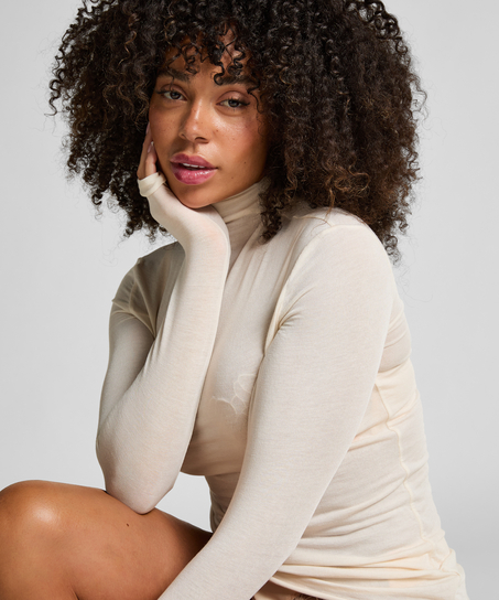 Camiseta de cachemir con cuello alto super suave, Blanco