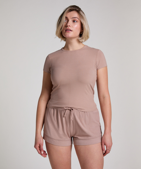 Short de punto Rib Essential, Beige