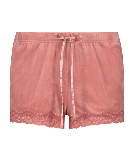 Pantal&oacute;n corto de terciopelo y encaje, Rosa