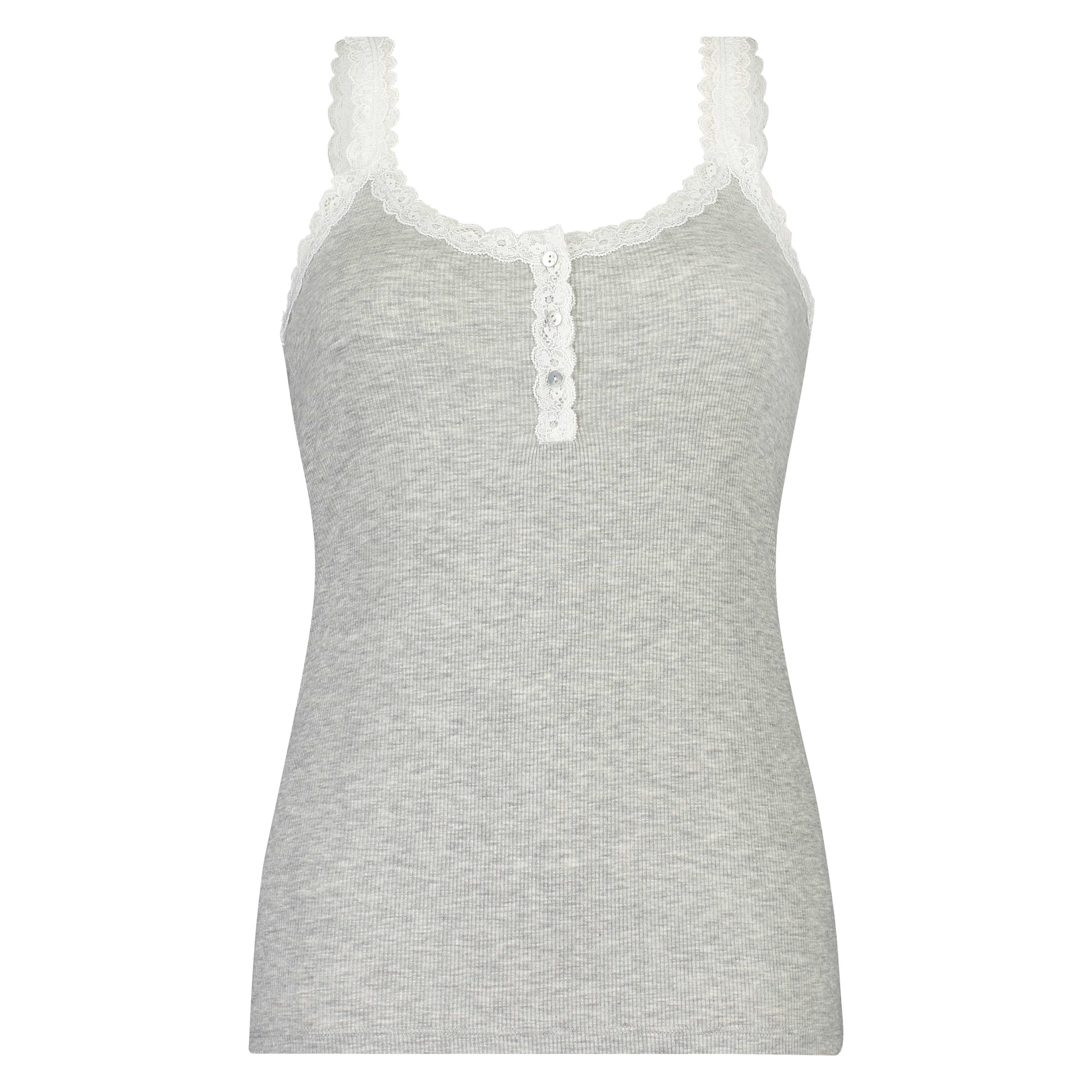 Singlet top cami rib lace, Gris, main