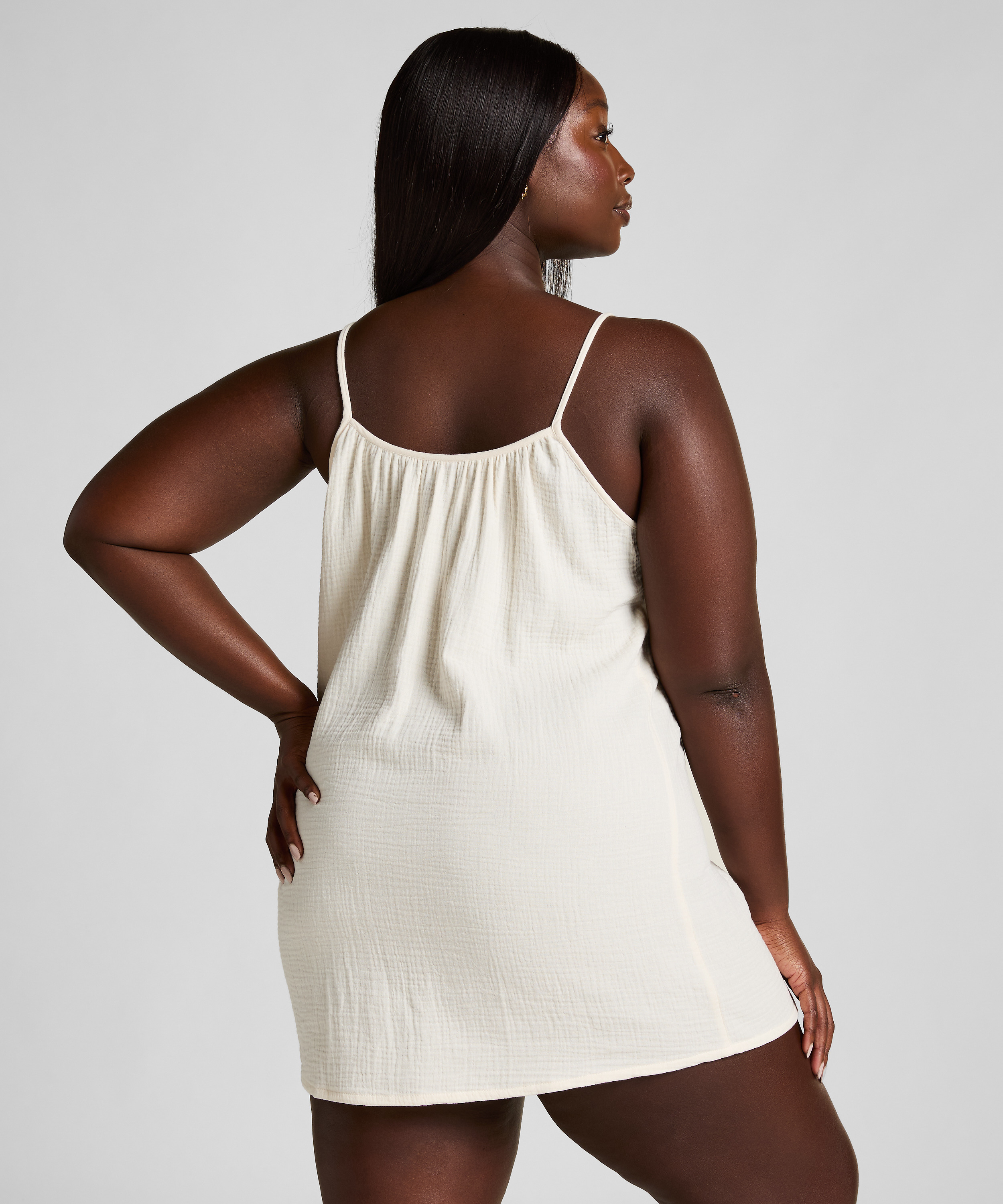 Vestido camisero de muselina, Blanco, main