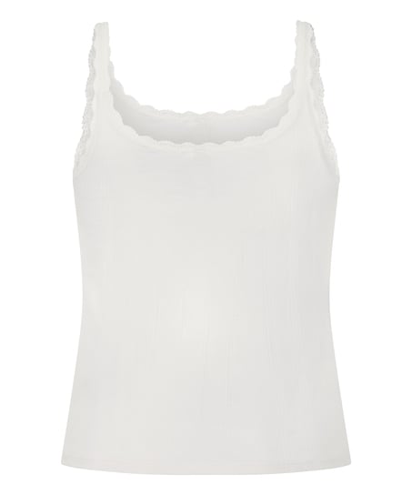 Camiseta sin mangas en pointelle, Blanco