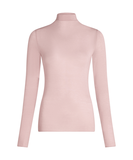 Camiseta de cachemir con cuello alto super suave, Rosa