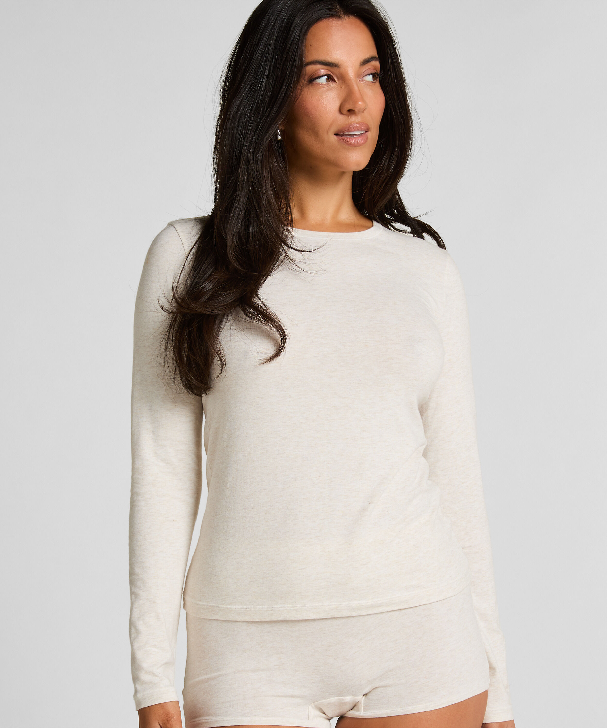 Camiseta de manga larga en algod&oacute;n suave, Beige