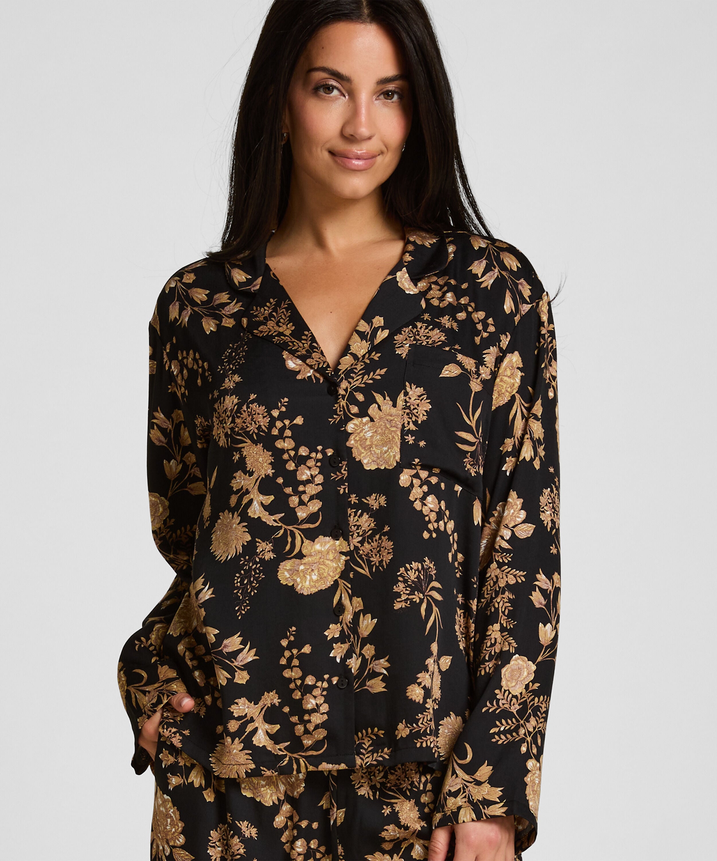 Chaqueta de Pijama Woven Print, Negro