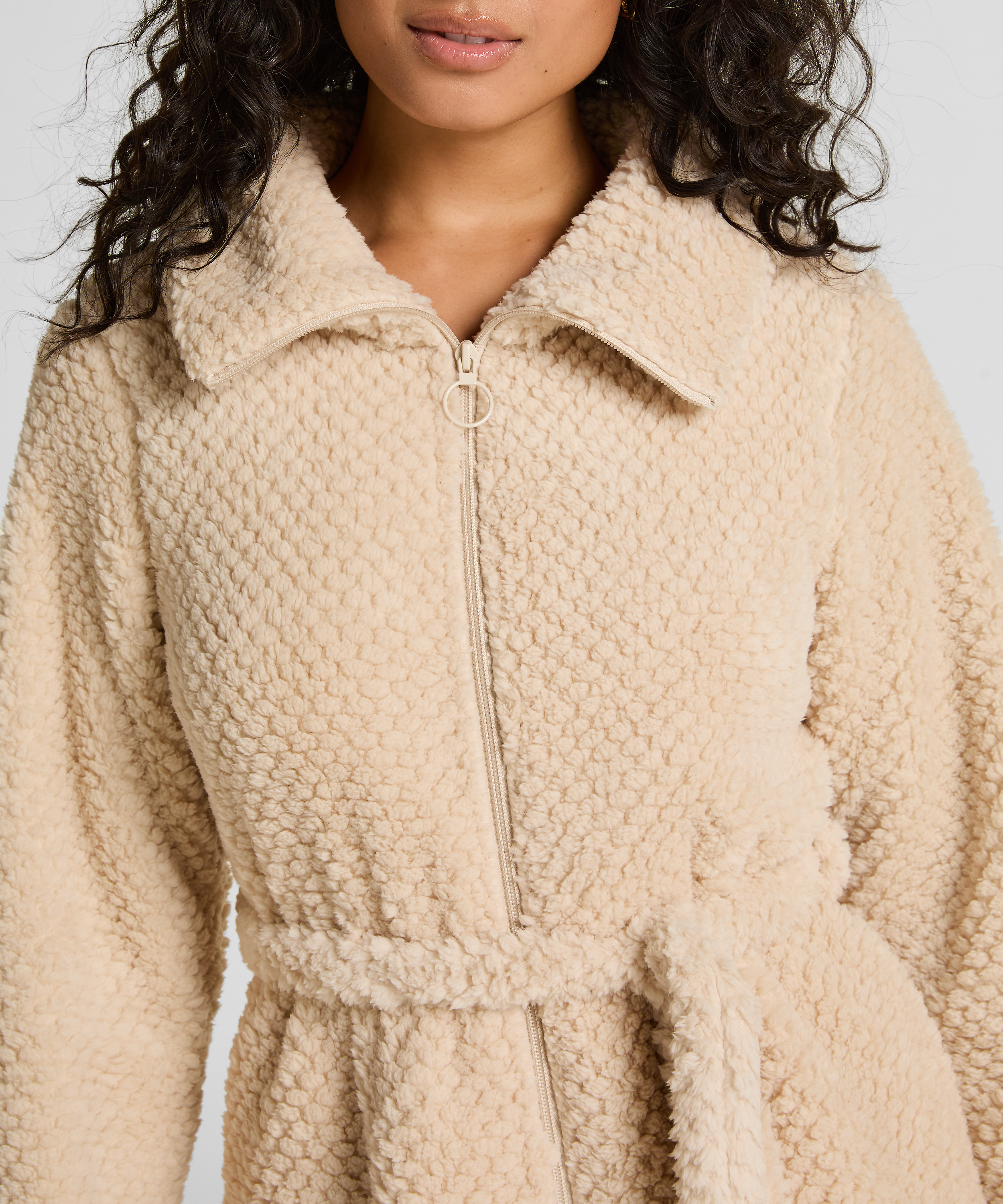 Albornoz polar con cremallera, Blanco, main