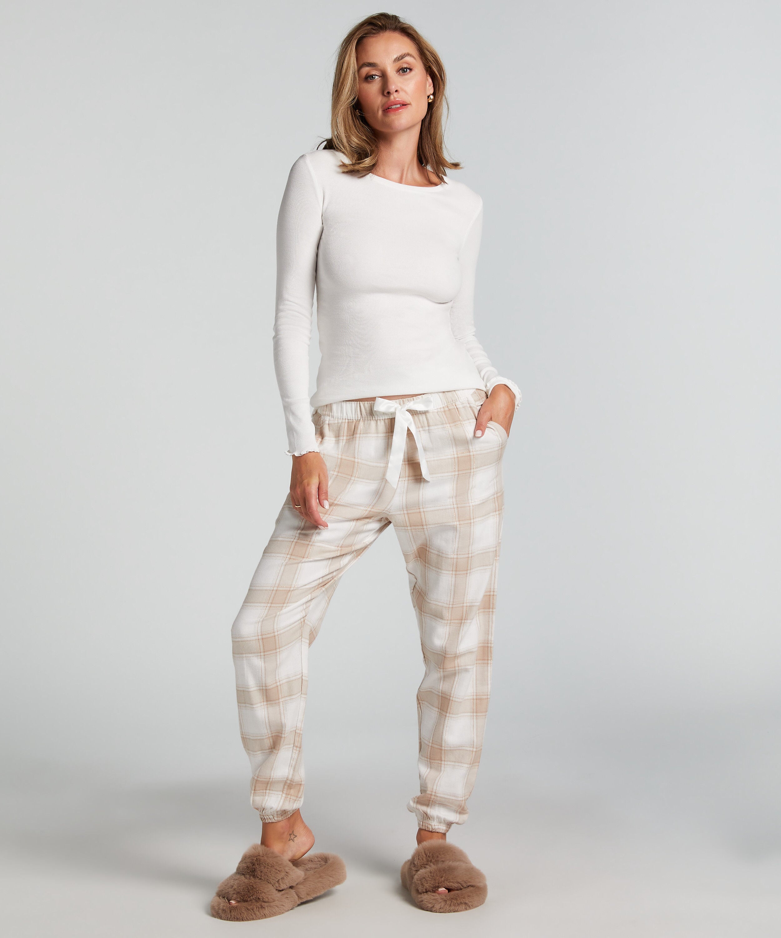 Pantalones de pijama de franela, Beige