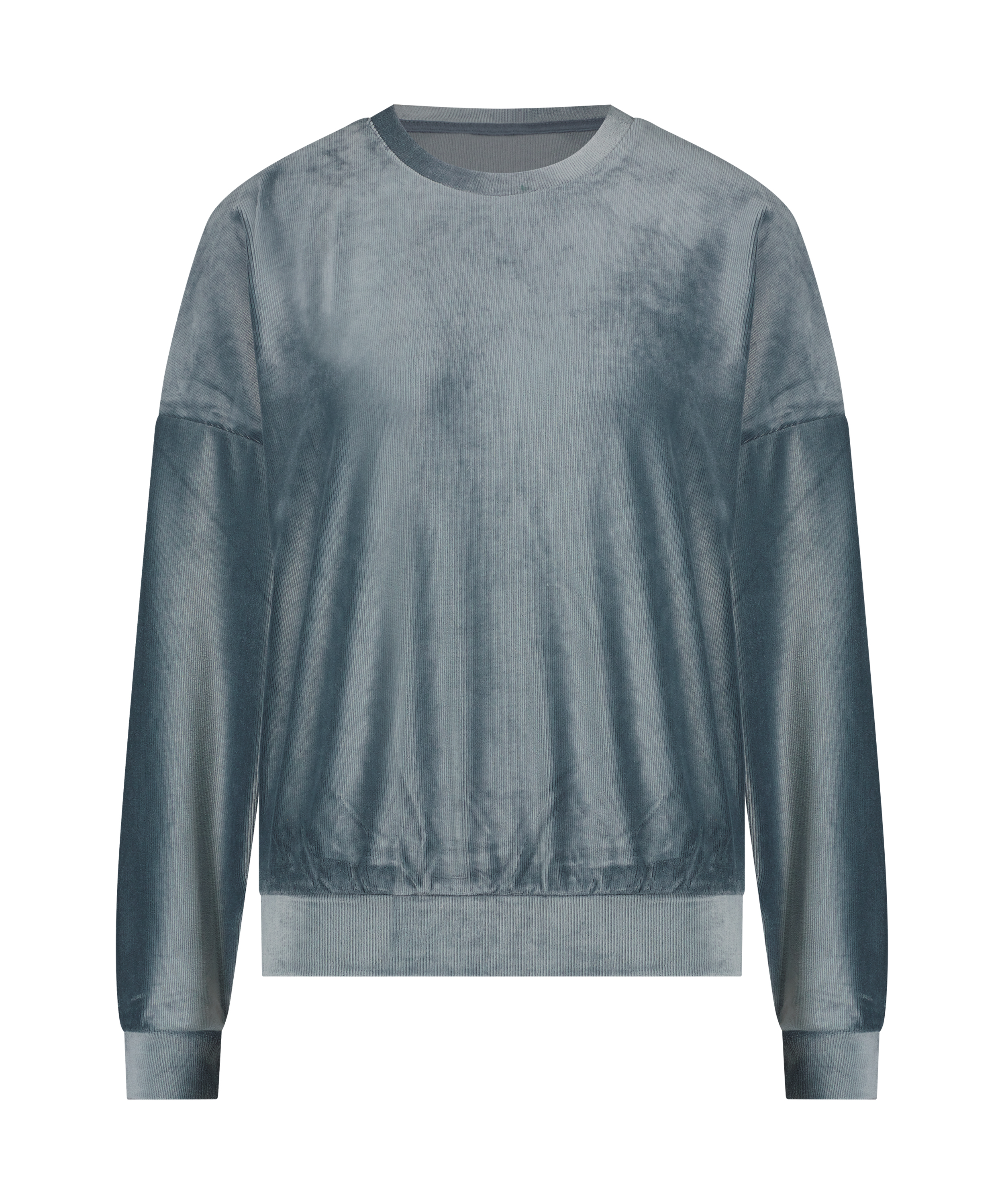 Top de terciopelo y canalé de manga larga, Azul, main