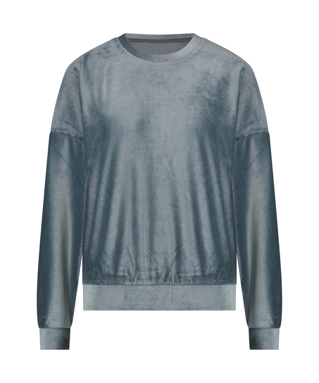 Top de terciopelo y canalé de manga larga, Azul