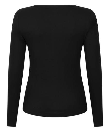 Top de pijama de manga larga Henley, Negro