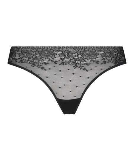 Tanga sin costuras Allover Lace, Negro