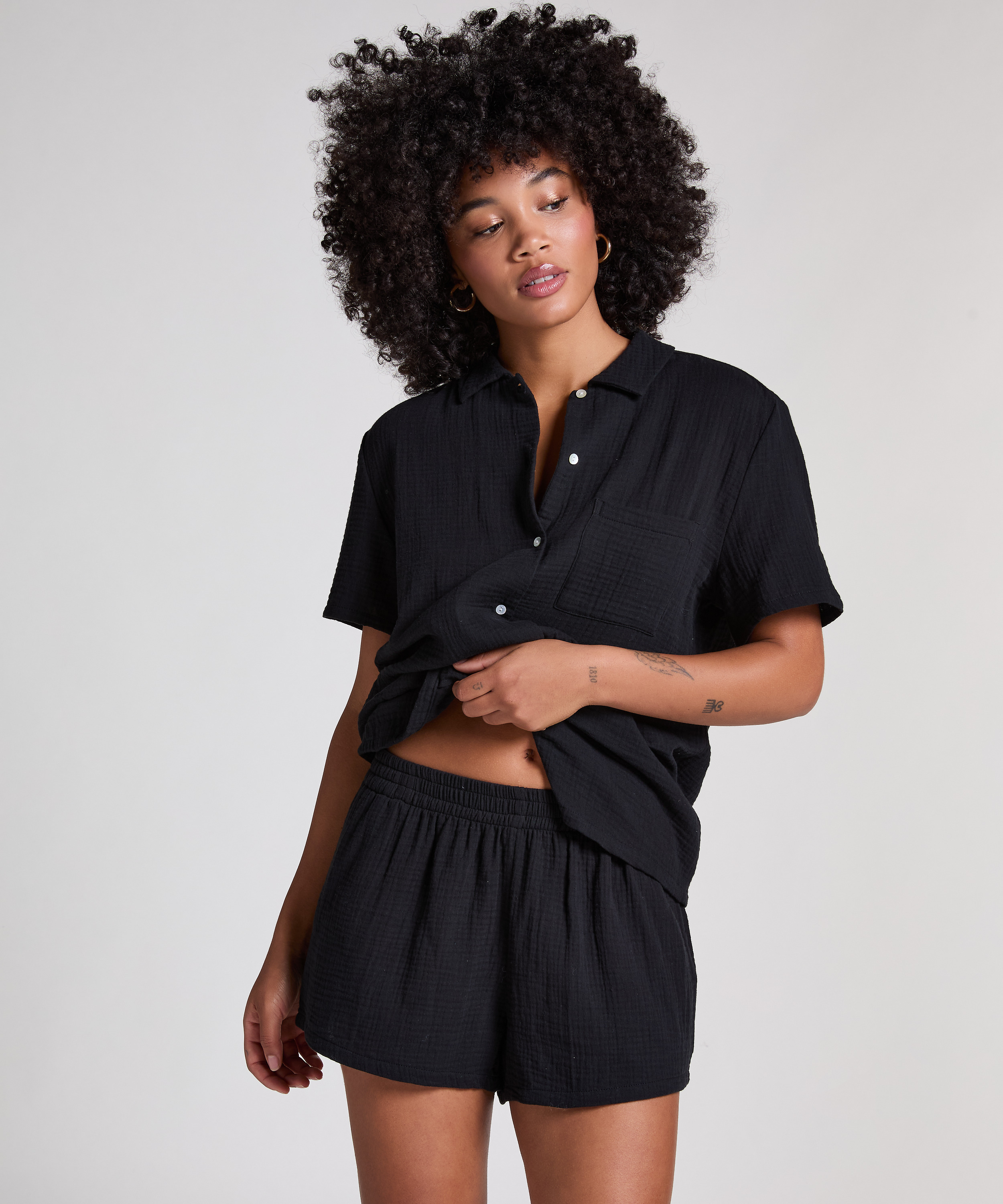Short de muselina, Negro, main