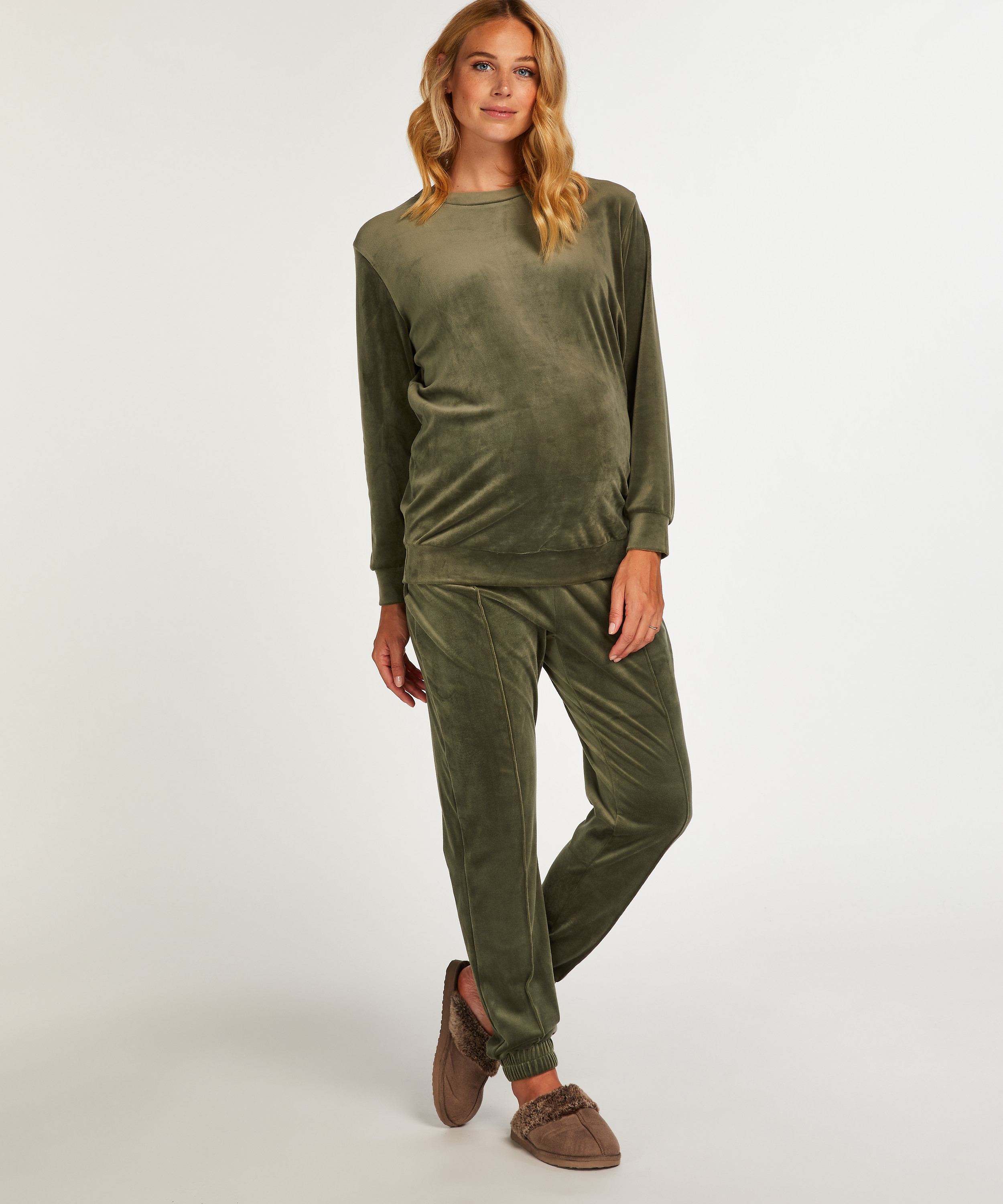 Pantalones de ch&aacute;ndal premam&aacute; Velours Pintuck, Verde, main