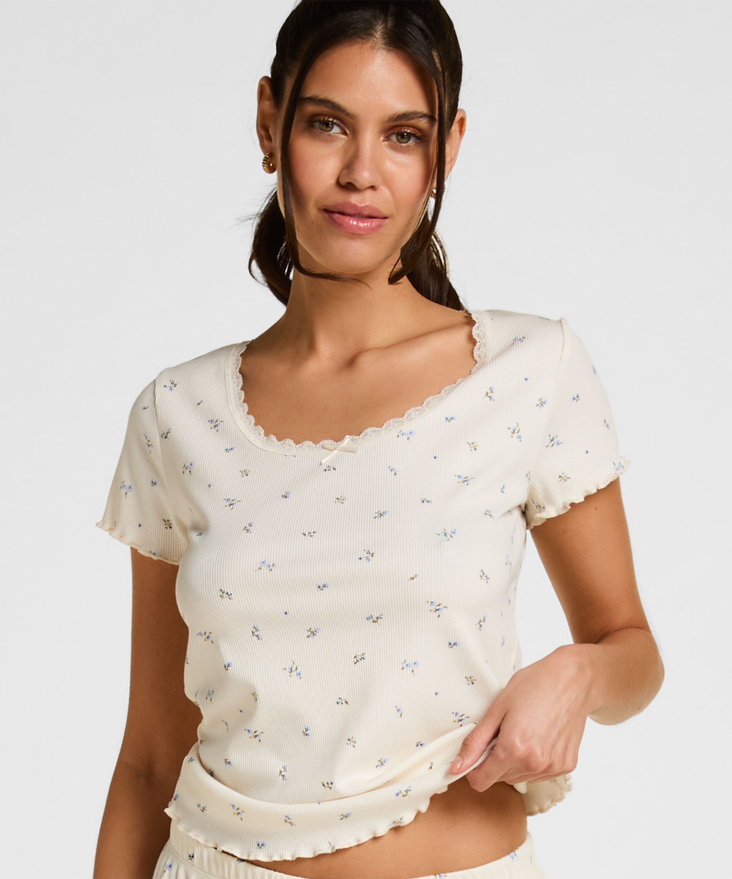 Camiseta de Pijama Daisy Pointelle, Blanco