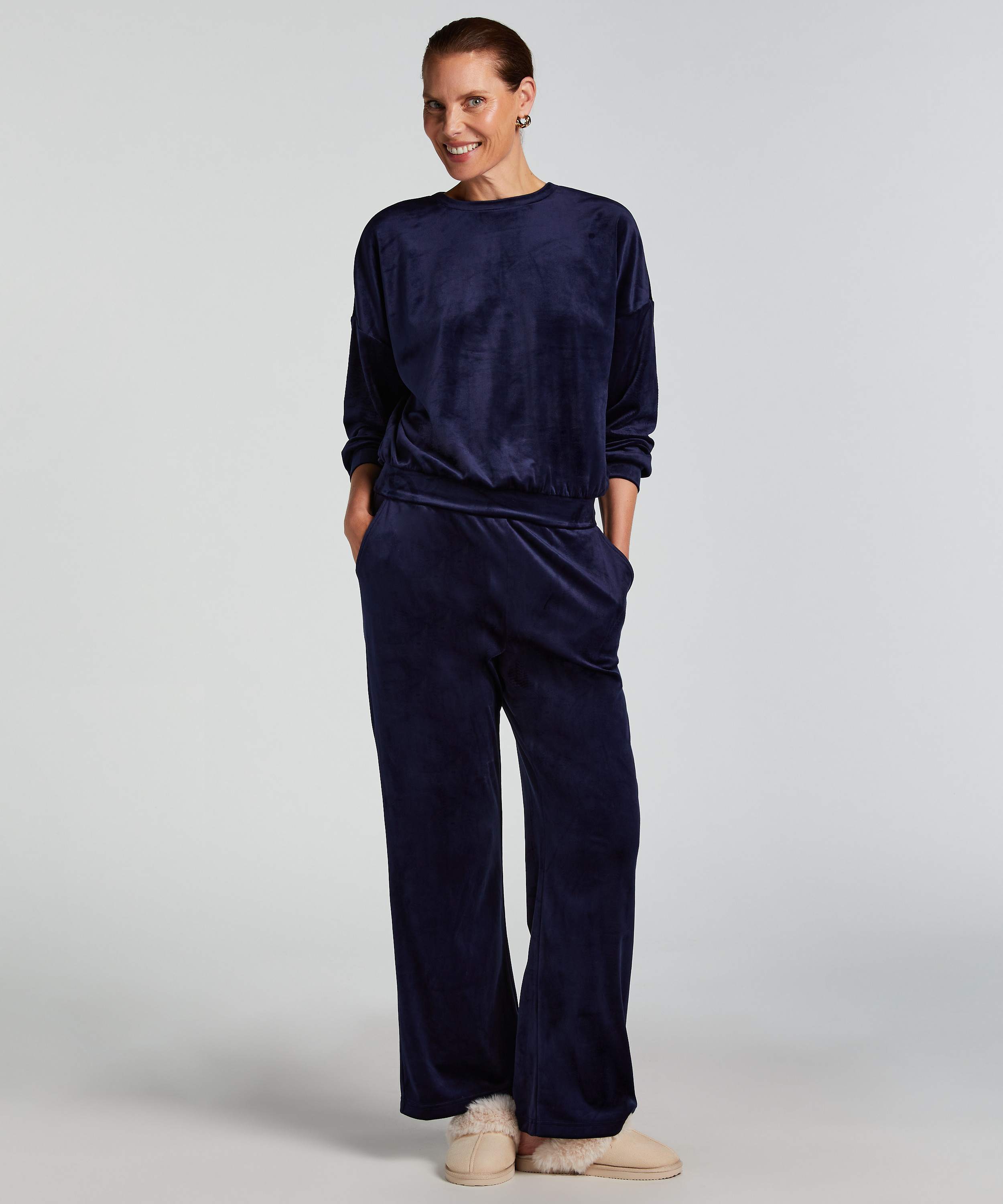 Pantalón de pijama de terciopelo, Azul, main