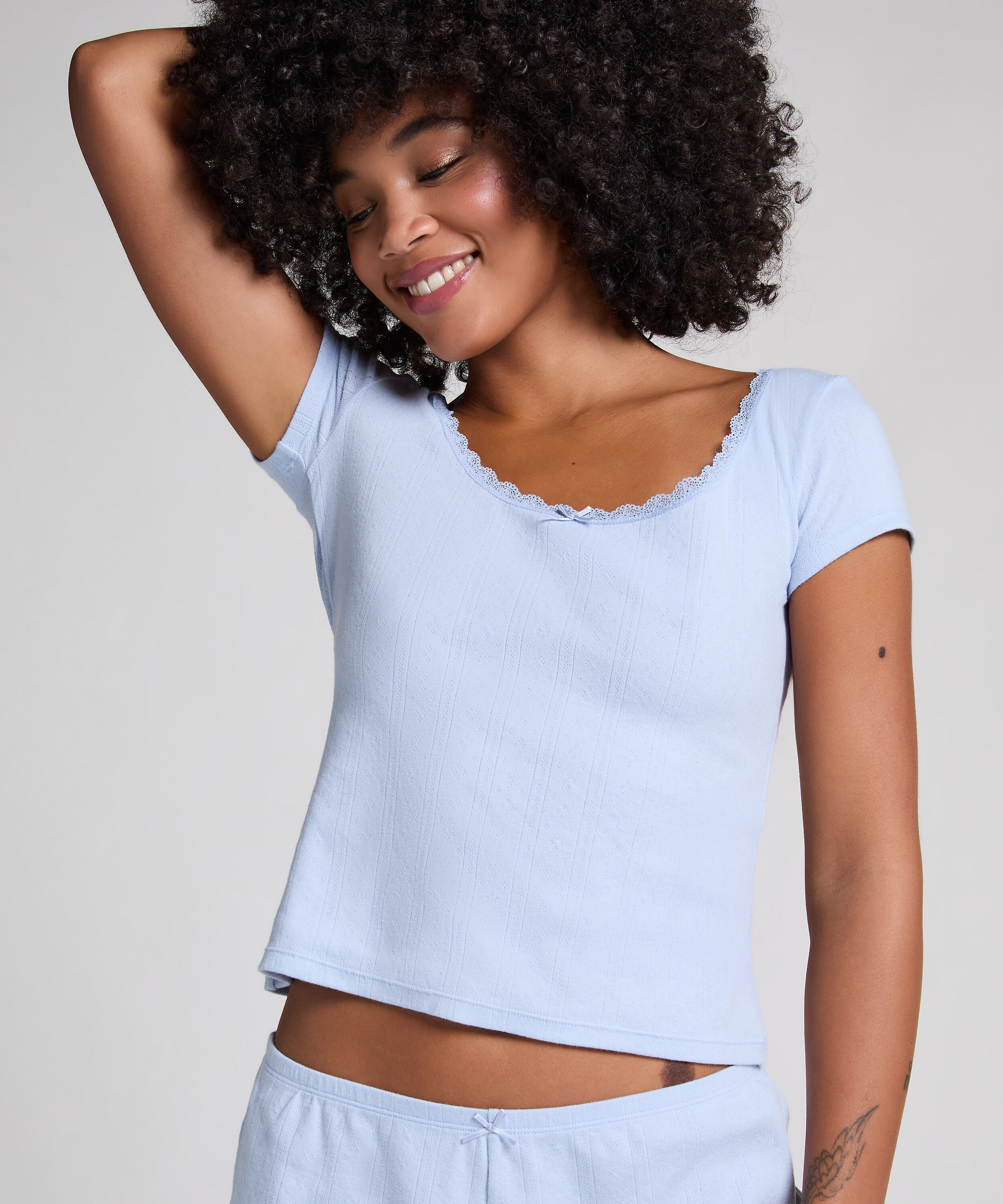 Top en pointelle, Azul