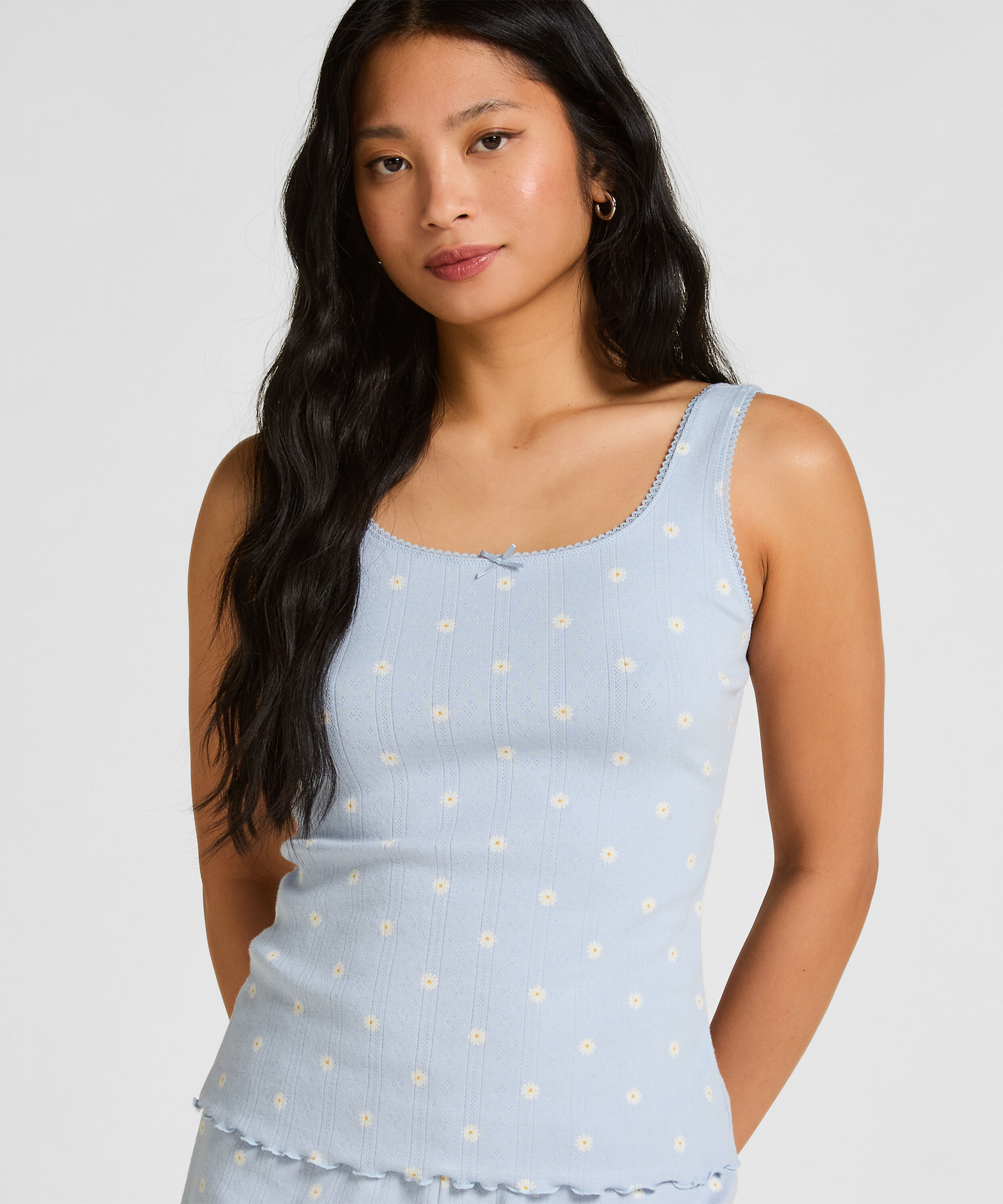 Camiseta sin mangas en pointelle, Azul