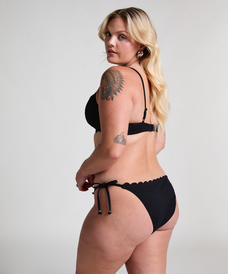 Top de bikini acolchado con aros Scallop, Negro