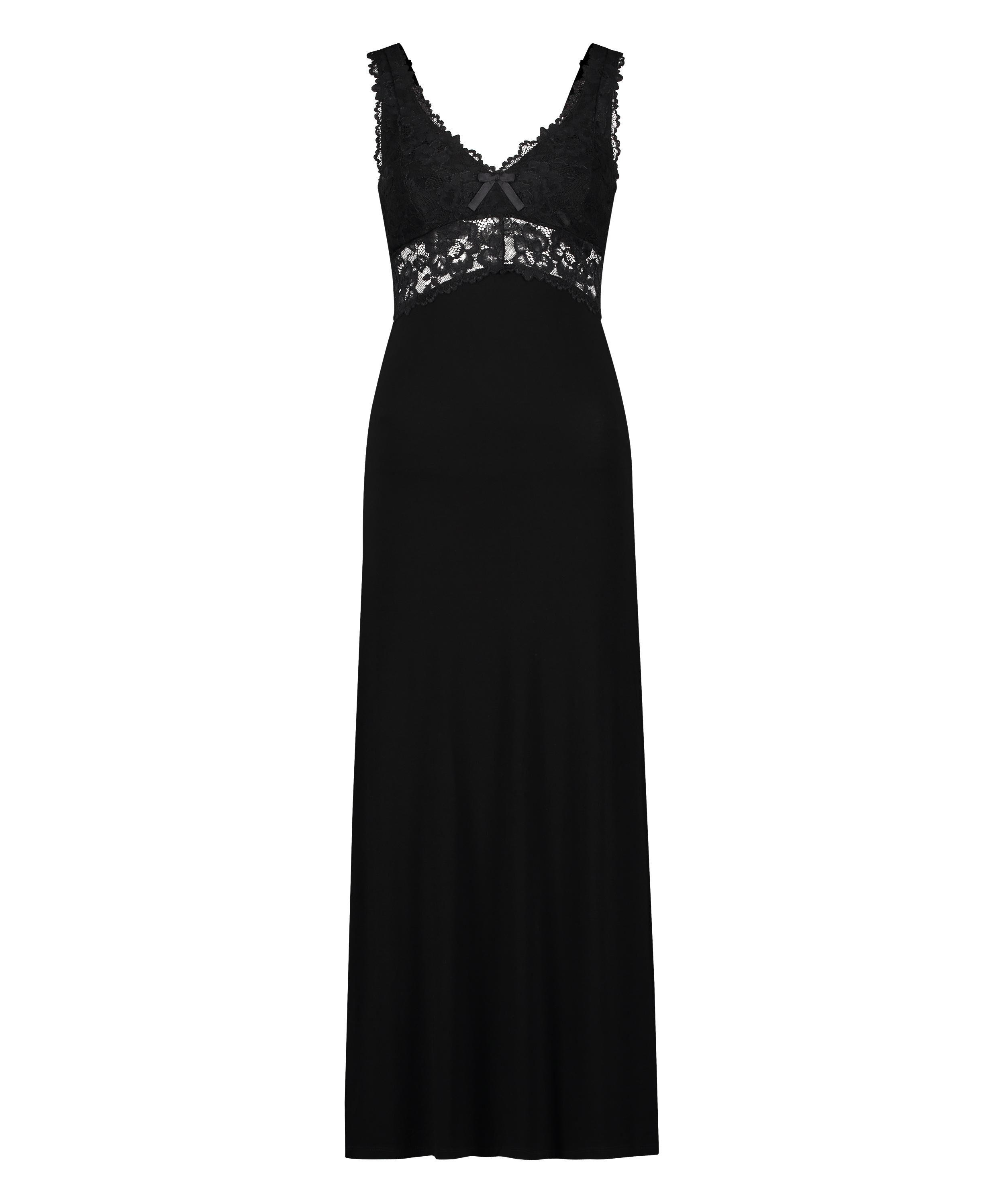 Vestido lencero Nora Lace Long, Negro