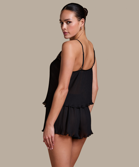 Camisa plisada de encaje, Negro