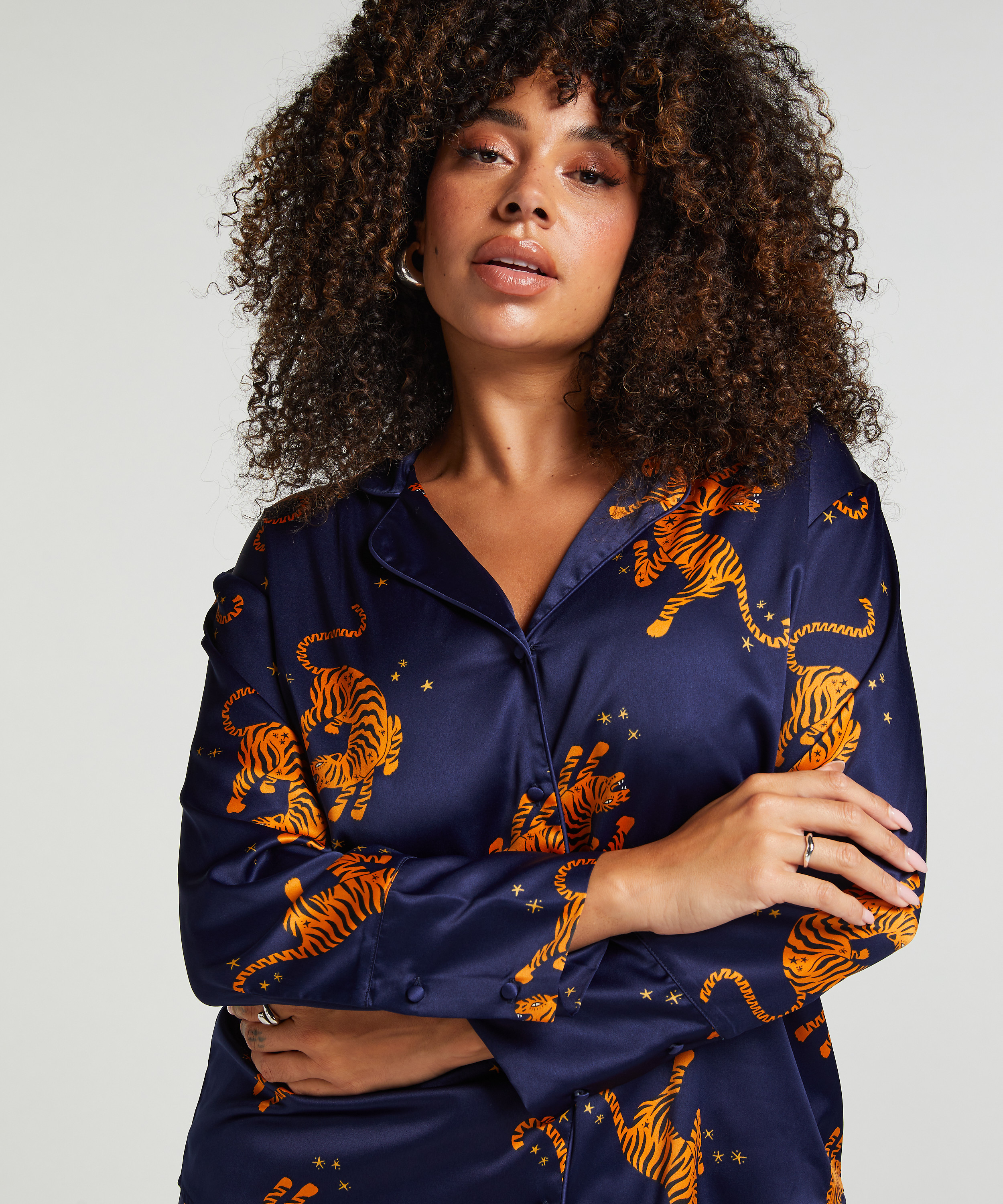 Chaqueta de manga larga y satén, Azul, main