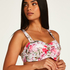 Top de bikini preformado con escote bandeau Tropical, Blanco