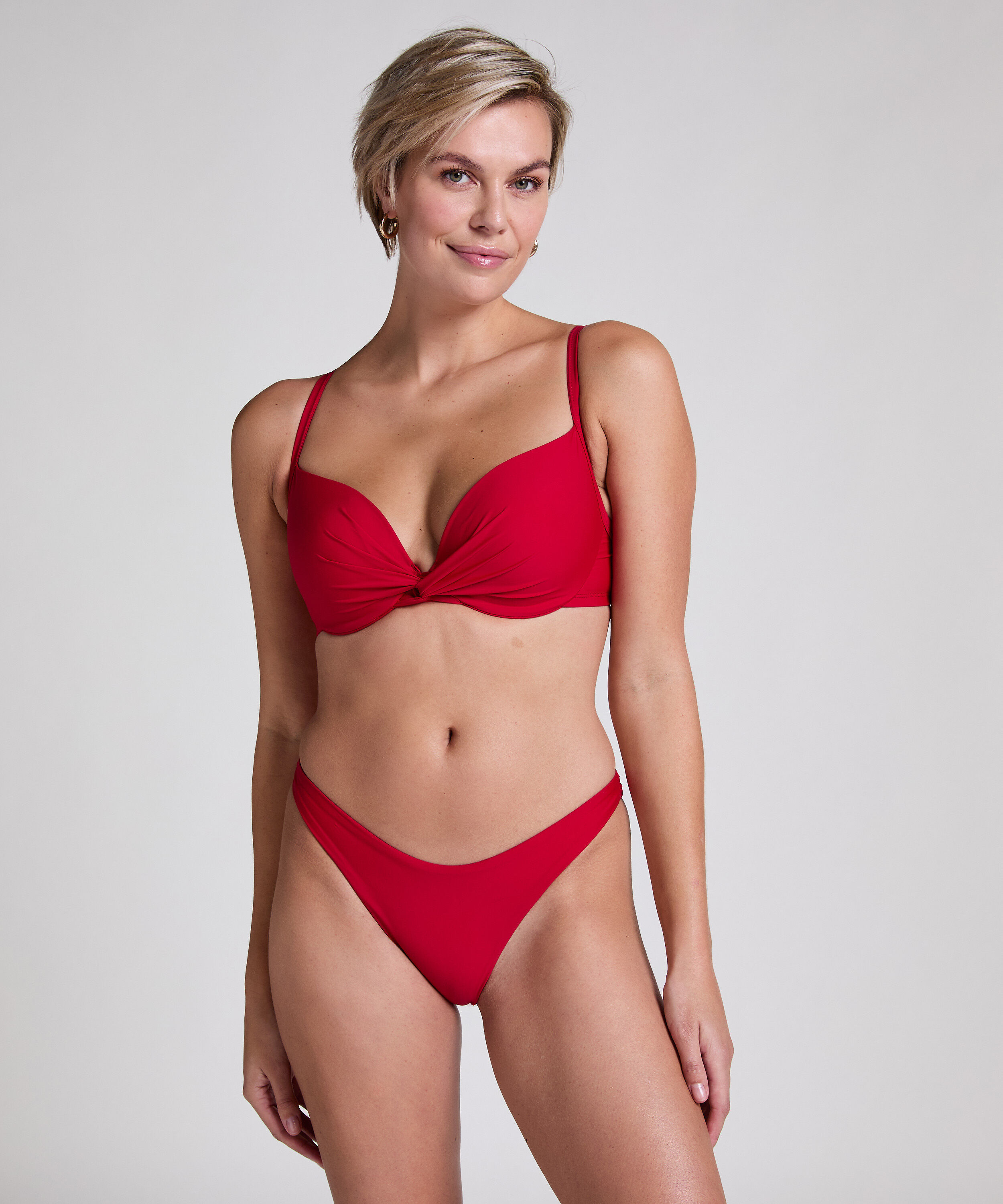 Braguita de Bikini de Corte Alto Luna, Rojo