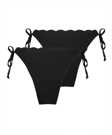 Pack de 2 Braguita de Bikini Cheeky Tanga Scallop, Negro