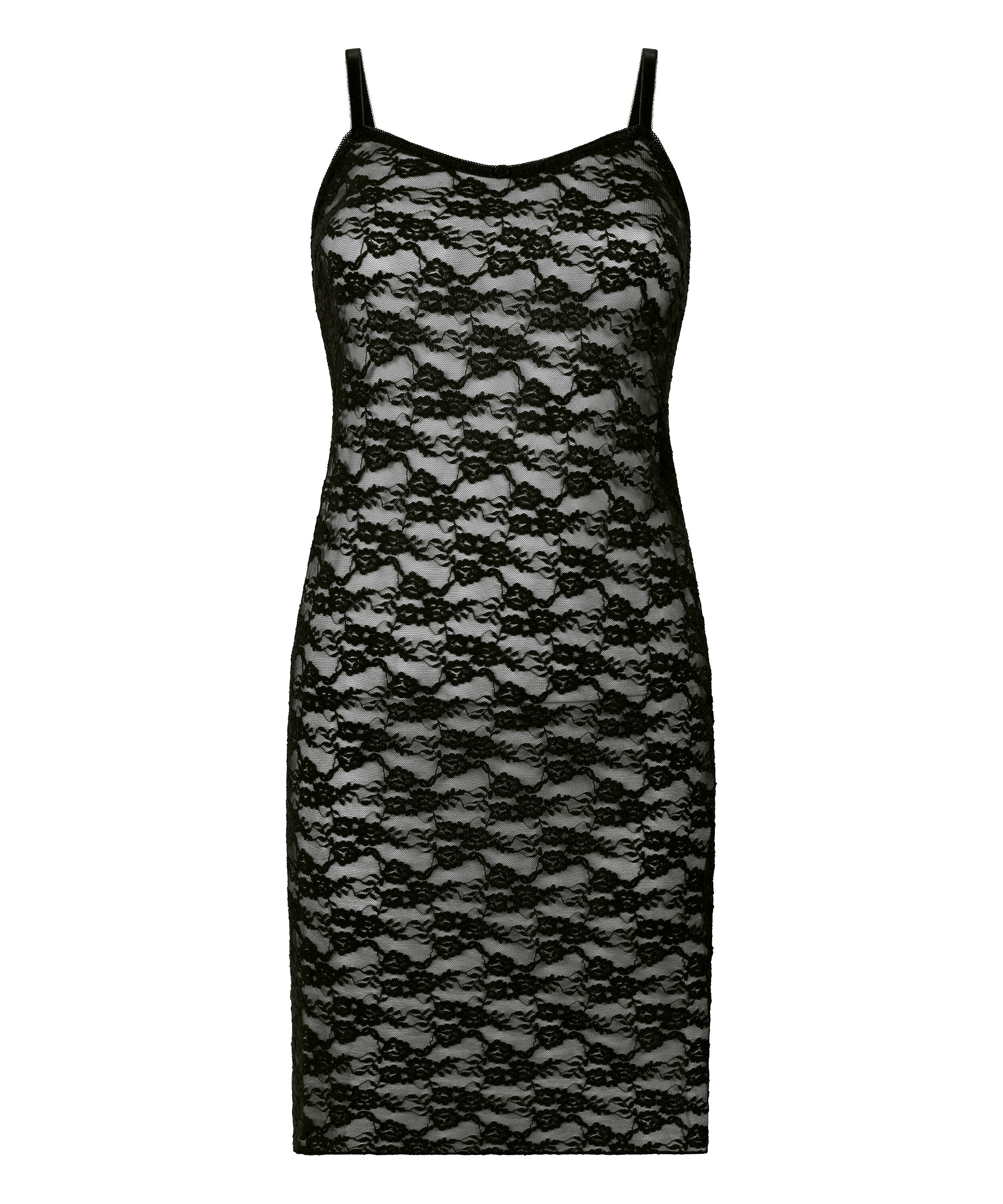 Vestido lencero de encaje integral, Negro