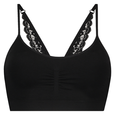 Bralette con encaje trasero y sin costuras Marina, Negro