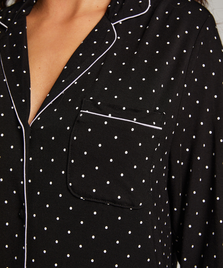 Vestido camisero de manga larga de jersey Essential, Negro