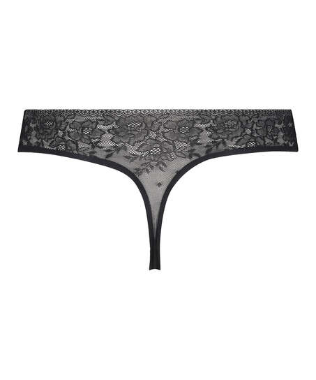 Tanga sin costuras Allover Lace, Negro