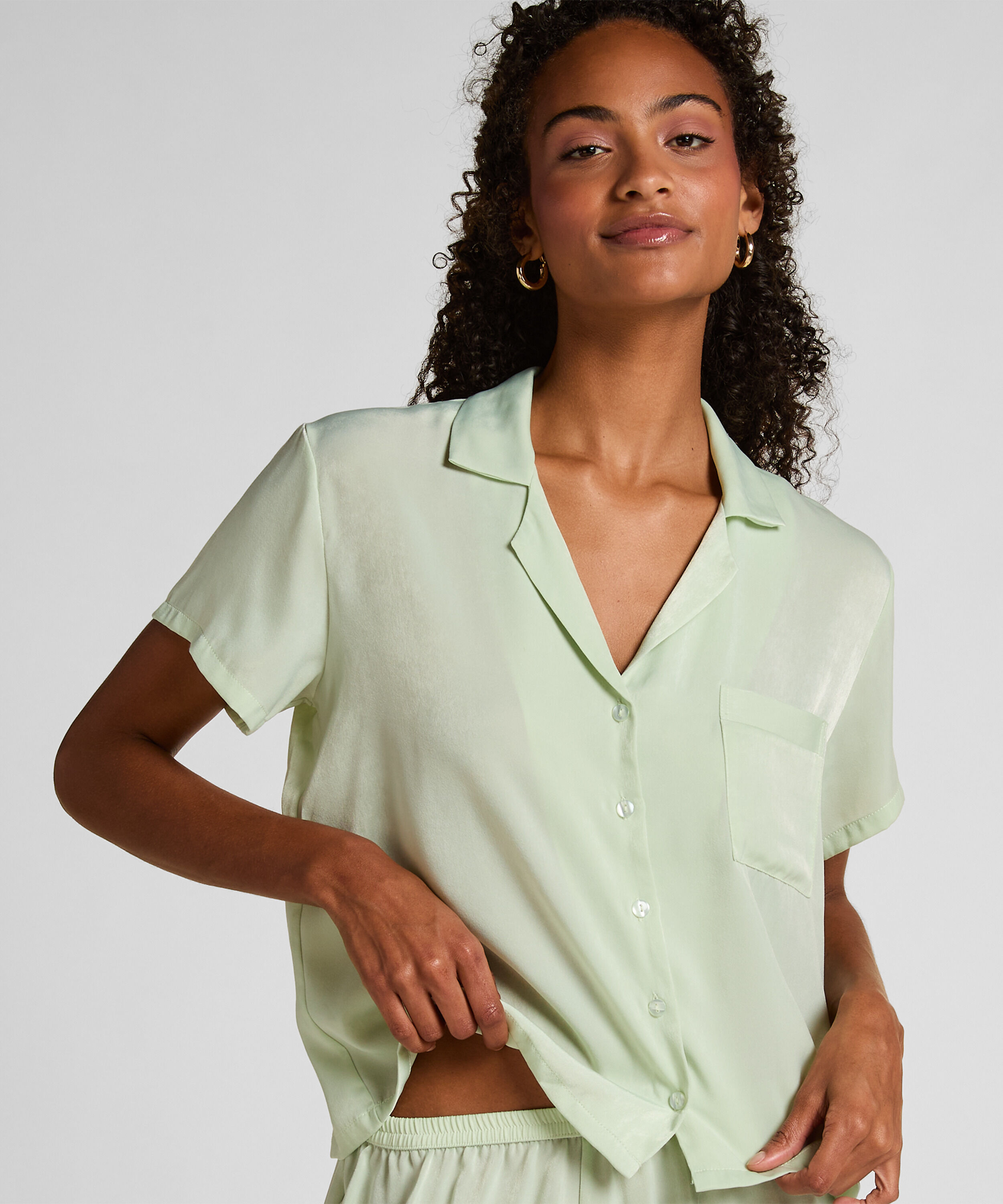 Chaqueta de manga corta de satén, Verde