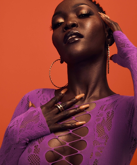 Bodi de encaje manga larga Nyakim, Morado