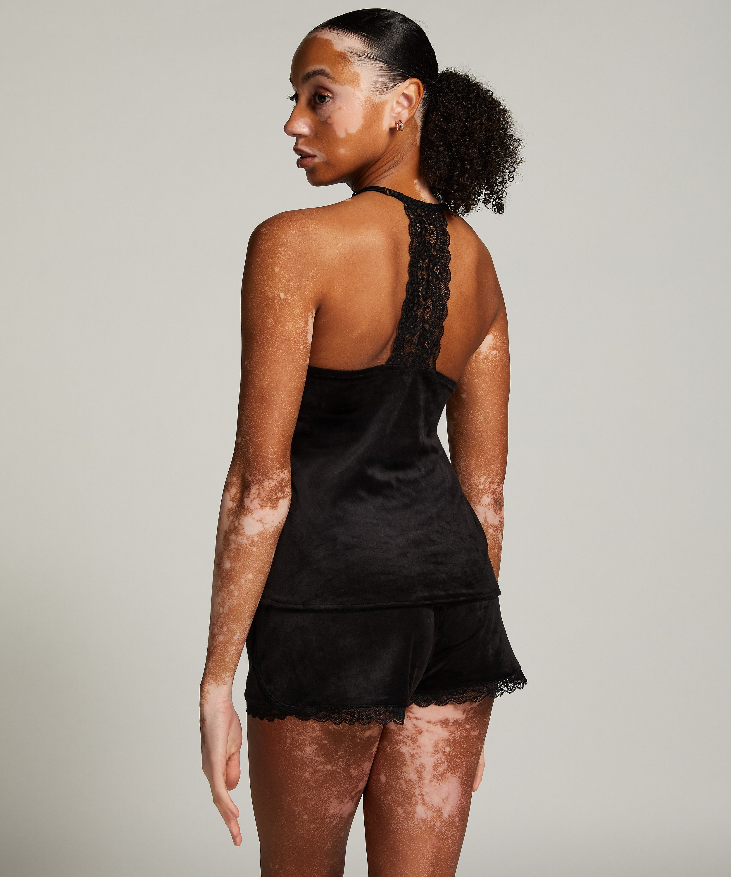 Top Velours Lace, Negro, main