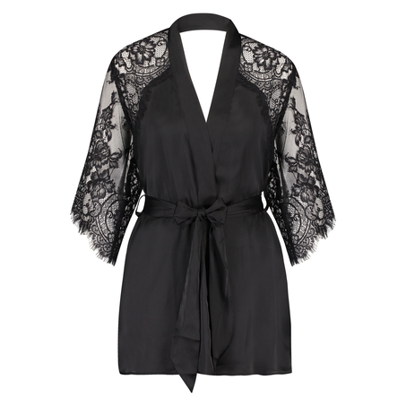 Kimono Flared Satin Lace, Negro