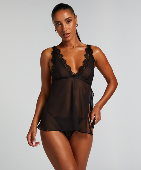 Babydoll Chiffon Lace, Negro