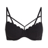 Top de bikini acolchado con aros Scallop, Negro