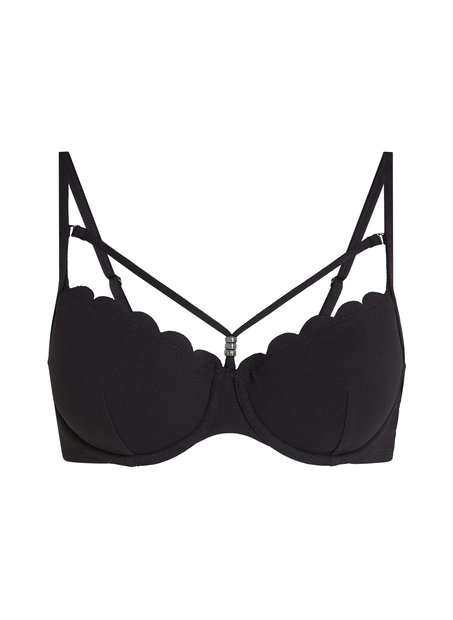 Top de bikini acolchado con aros Scallop, Negro