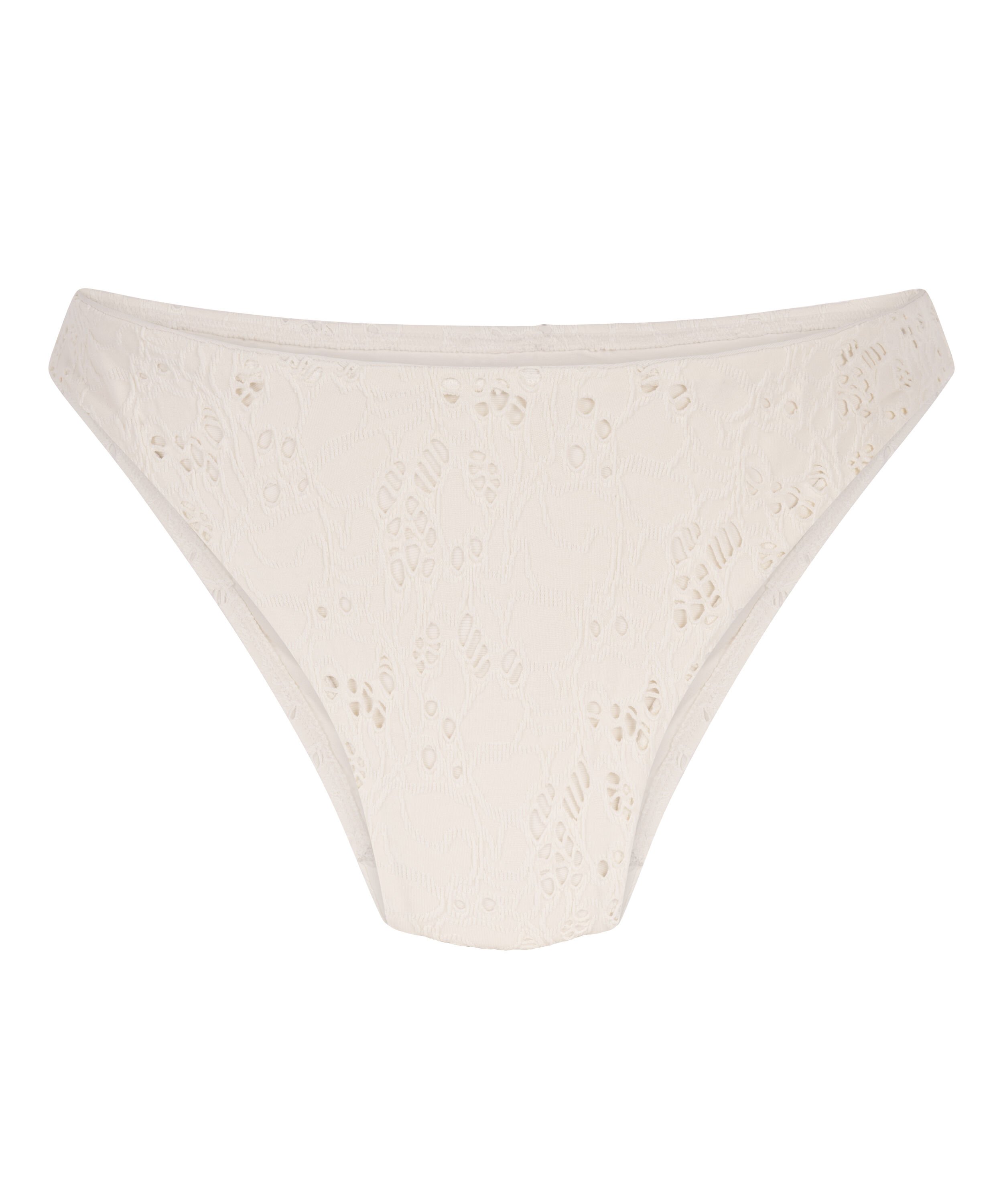 Braguita de bikini de tiro alto de ganchillo, Blanco
