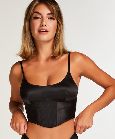 Top corsé de Satén, Negro
