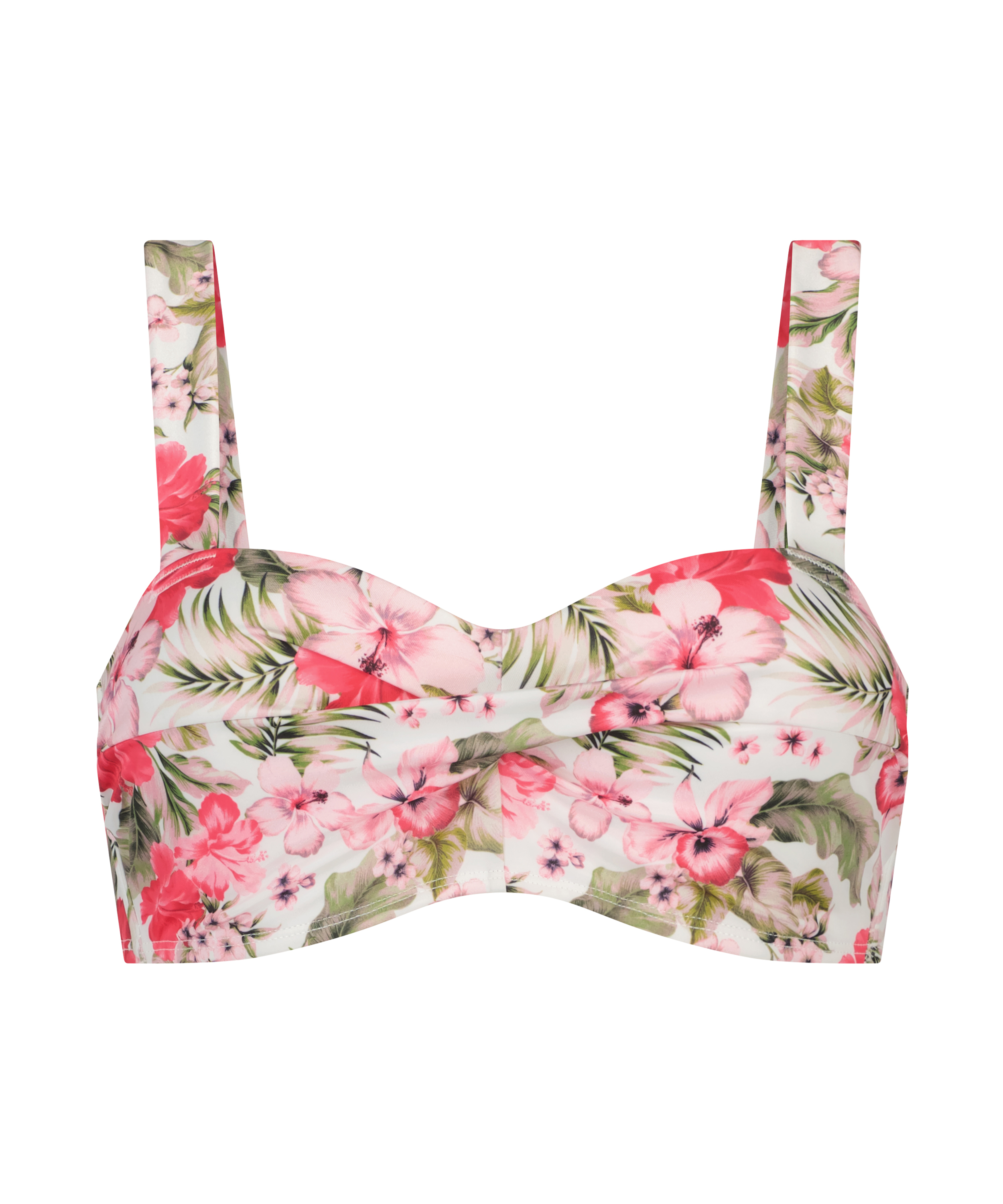 Top de bikini preformado con escote bandeau Tropical, Blanco, main