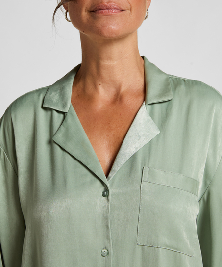 Vestido camisero de satén Ayla, Verde