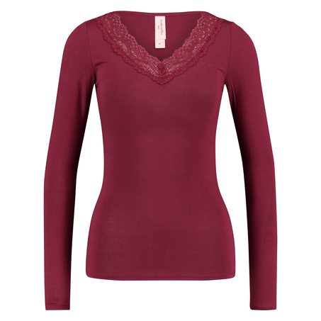 Top v-neck lace, Rojo